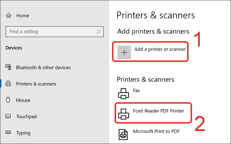 Bước 3: Sau đó bạn click vào Add a printer or scanner -> Nhấn vào tên thiết bị bạn muốn kết nối