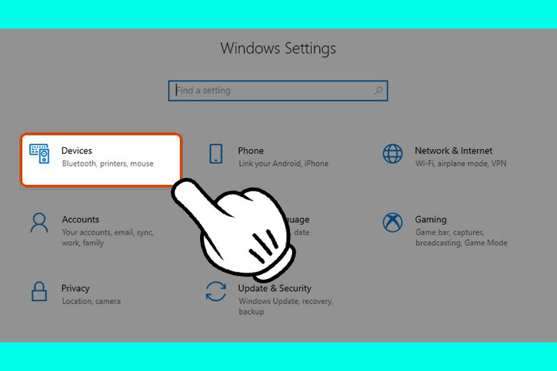 Bước 3: Chọn mục Devices tại giao diện cài đặt Windows Settings của máy tính.