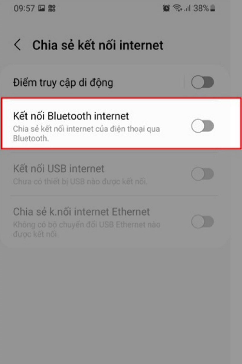 Mở tùy chọn Kết nối Bluetooth Internet